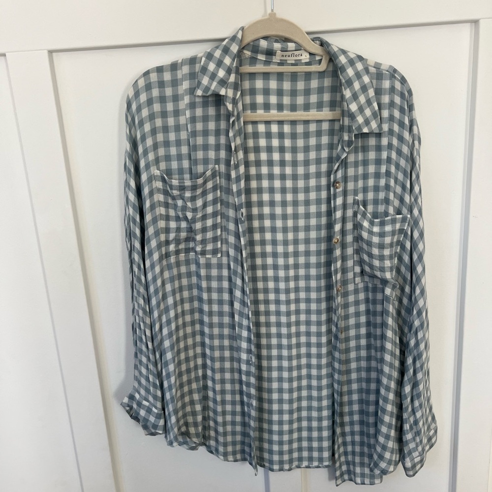 Blue Gingham Button-Up Shirt